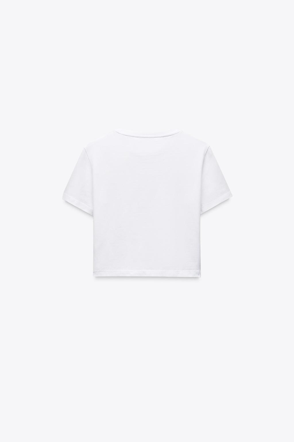 AZADI; WOMEN'S WHITE CROPPED STRETCH T-SHIRT