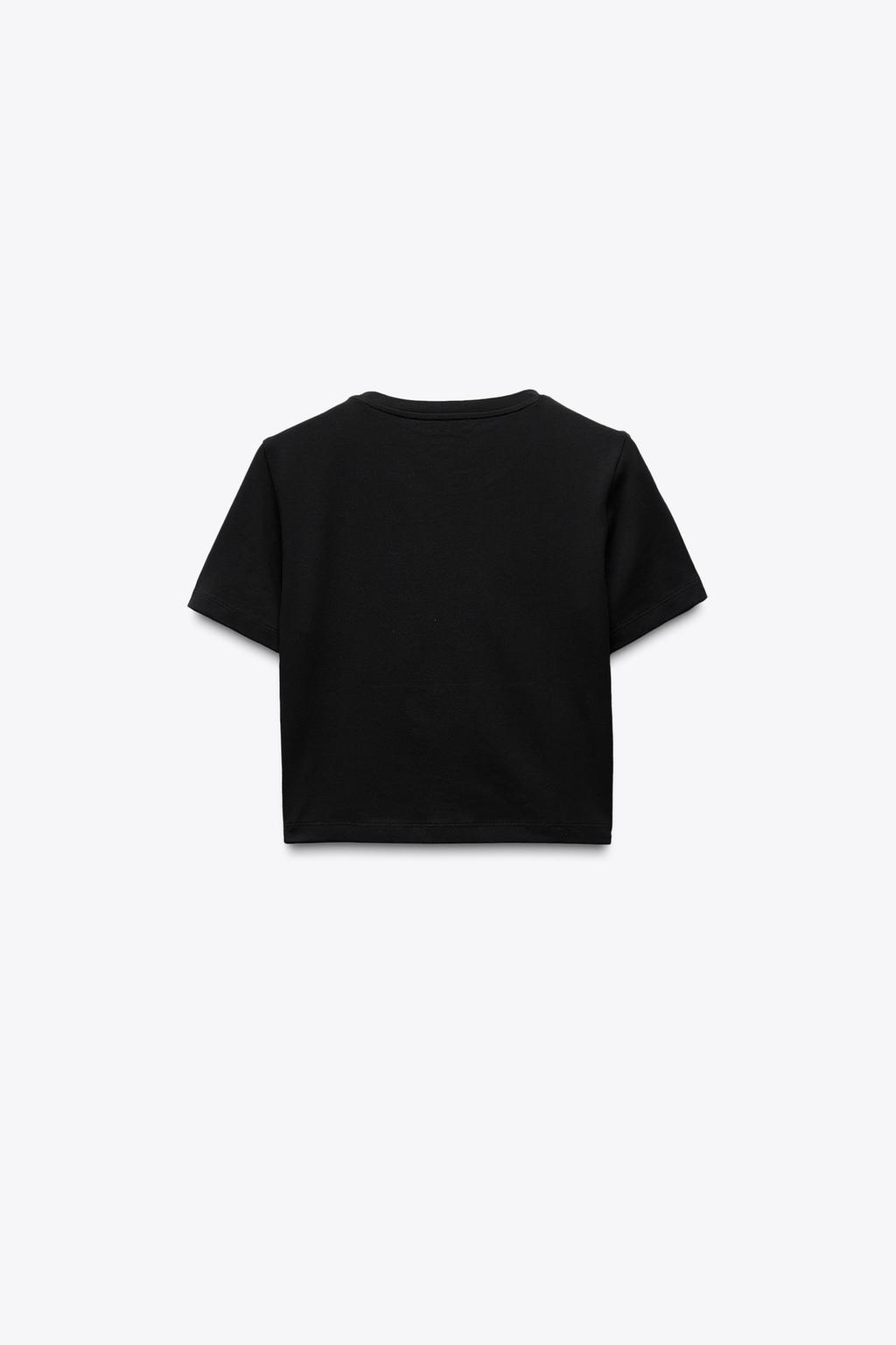 AZADI; WOMEN'S BLACK CROPPED STRETCH T-SHIRT