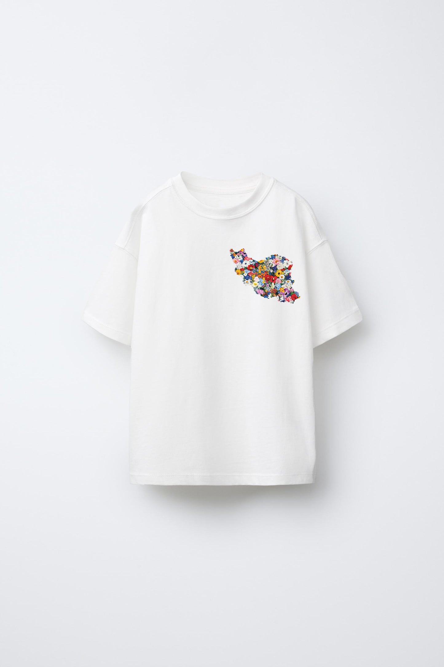 IRAN'S FLORAL MAP; KID'S PLAIN MEDIUM WEIGHT T-SHIRT