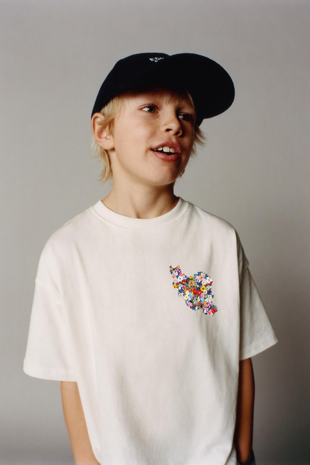 IRAN'S FLORAL MAP; KID'S PLAIN MEDIUM WEIGHT T-SHIRT