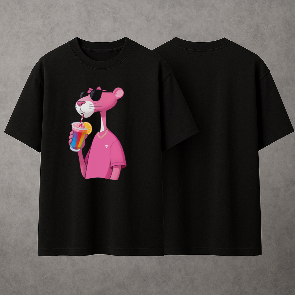 Black Oversized Pinky Panther Tee