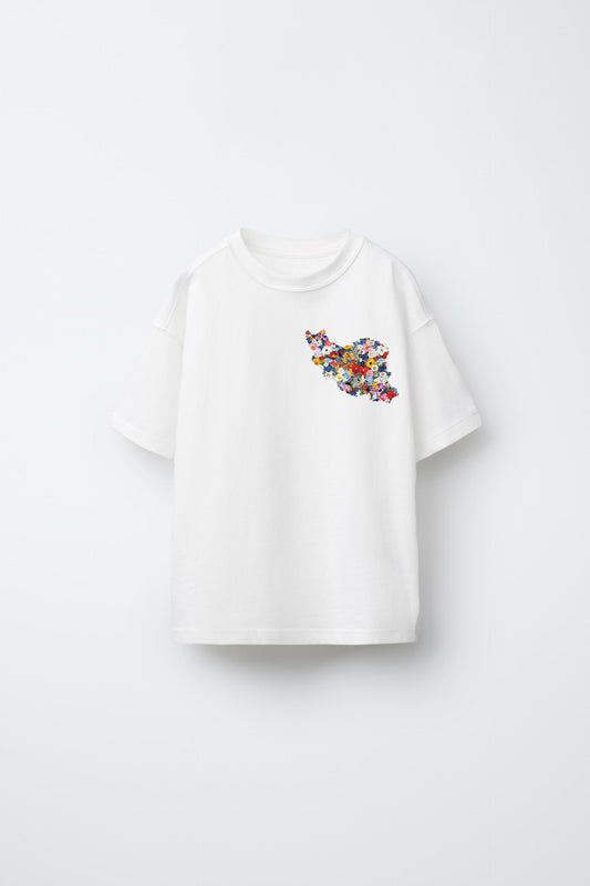 IRAN'S FLORAL MAP; KID'S PLAIN MEDIUM WEIGHT T-SHIRT
