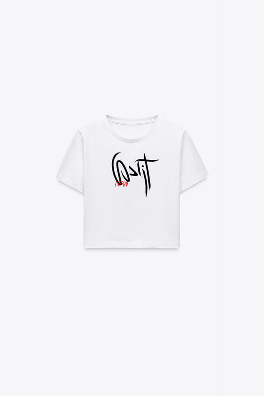 AZADI; WOMEN'S WHITE CROPPED STRETCH T-SHIRT