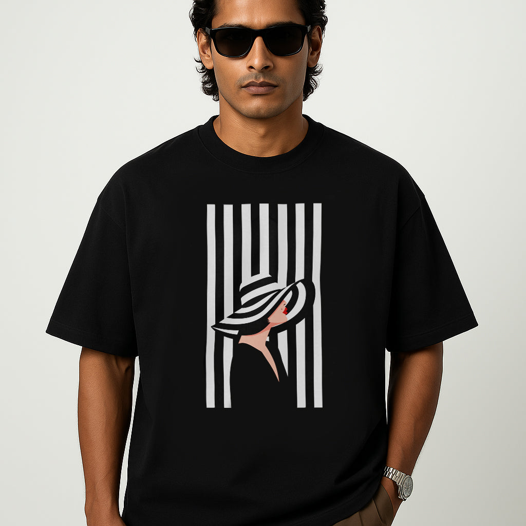 Oversized Graphic Tee – Stripped Woman's Design
