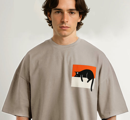 Oversized Graphic Tee – Lazy Black Cat